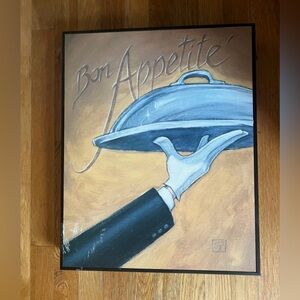 Vintage Framed Art Print Picture Bon Appetit Silver Cloche Darrin Hoover